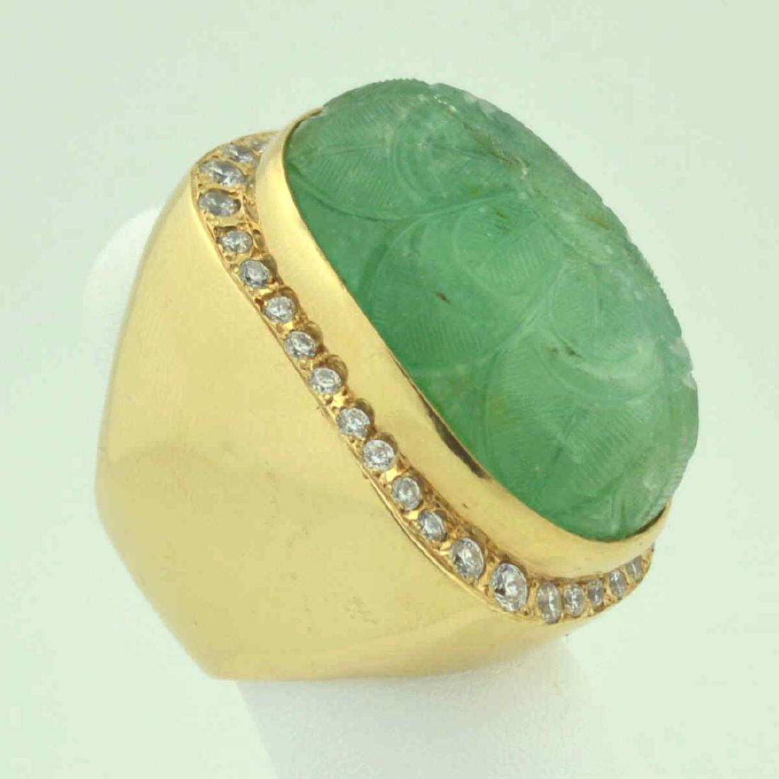 14kt yellow gold carved Emerald and CZ Ring (1 of 5)
