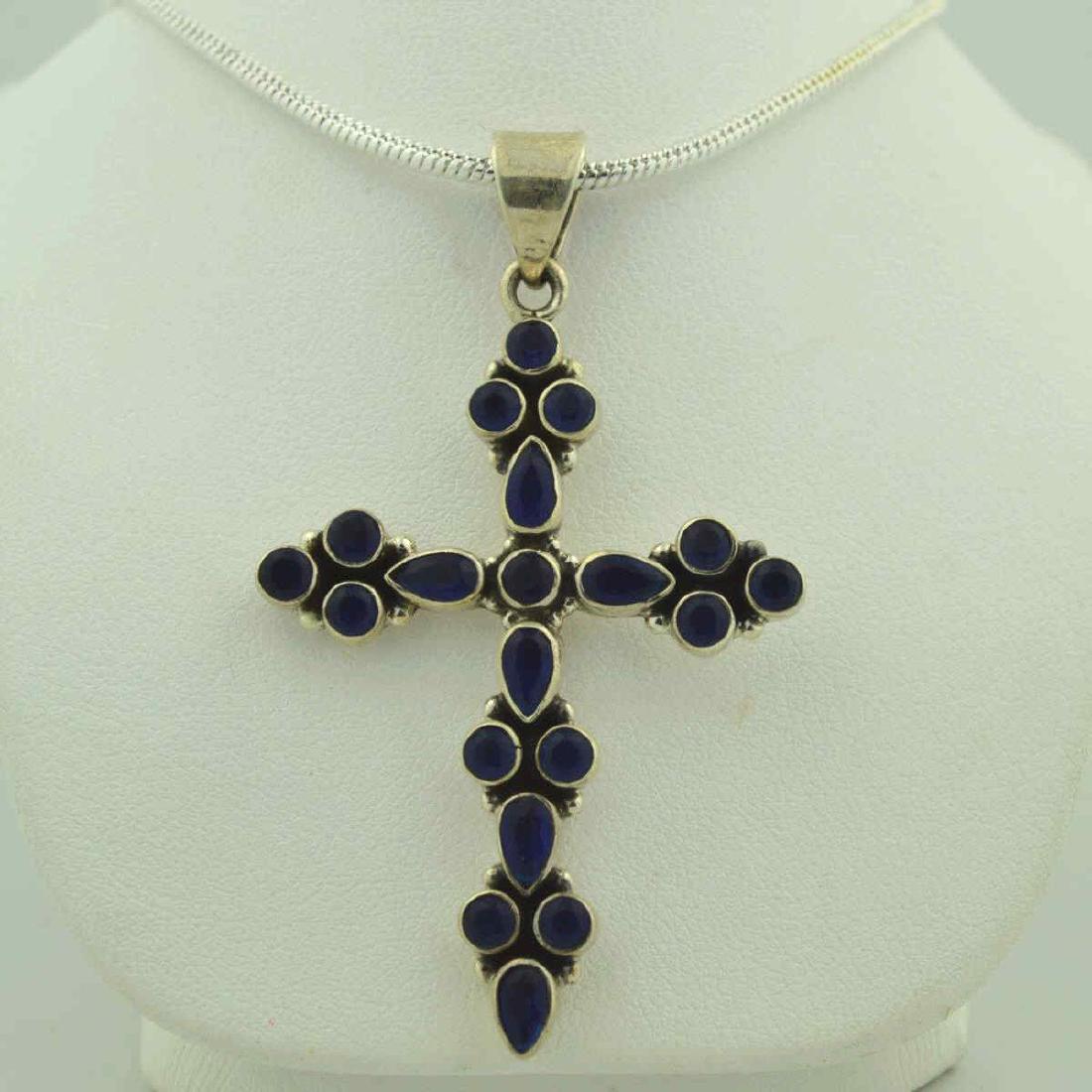 Sterling Silver Sapphire Cross Pendant (1 of 2)
