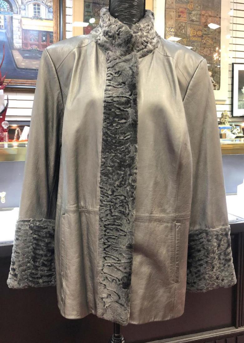 Silver Persian Lamb & Leather Coat 14-16 (1 of 6)
