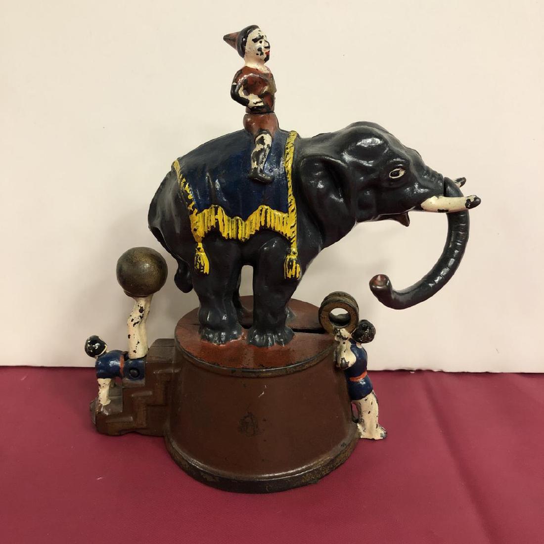 J. E. Stevens Elephant & 3 Clowns Mechanical Bank (1 of 6)