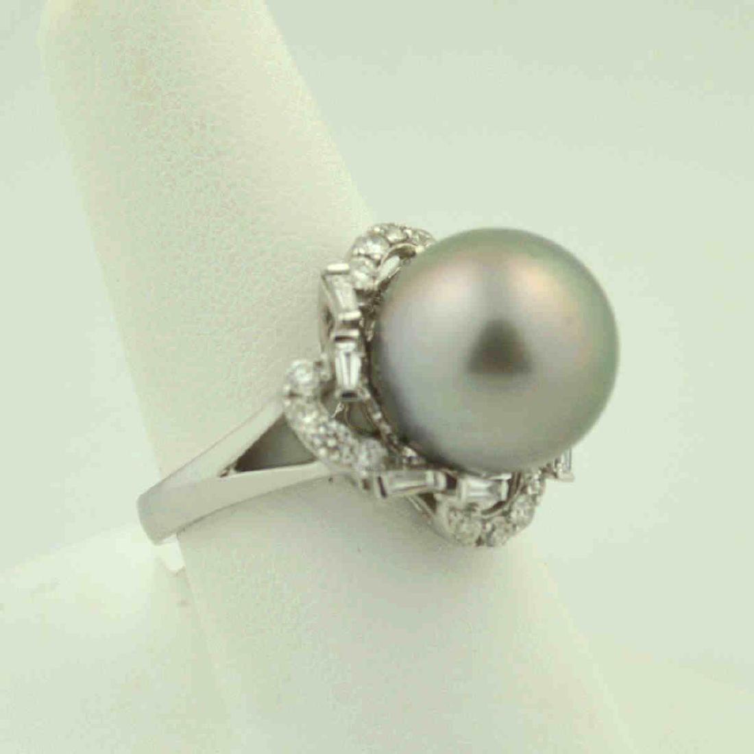 14kt white gold Tahitian pearl and diamond ring (1 of 6)