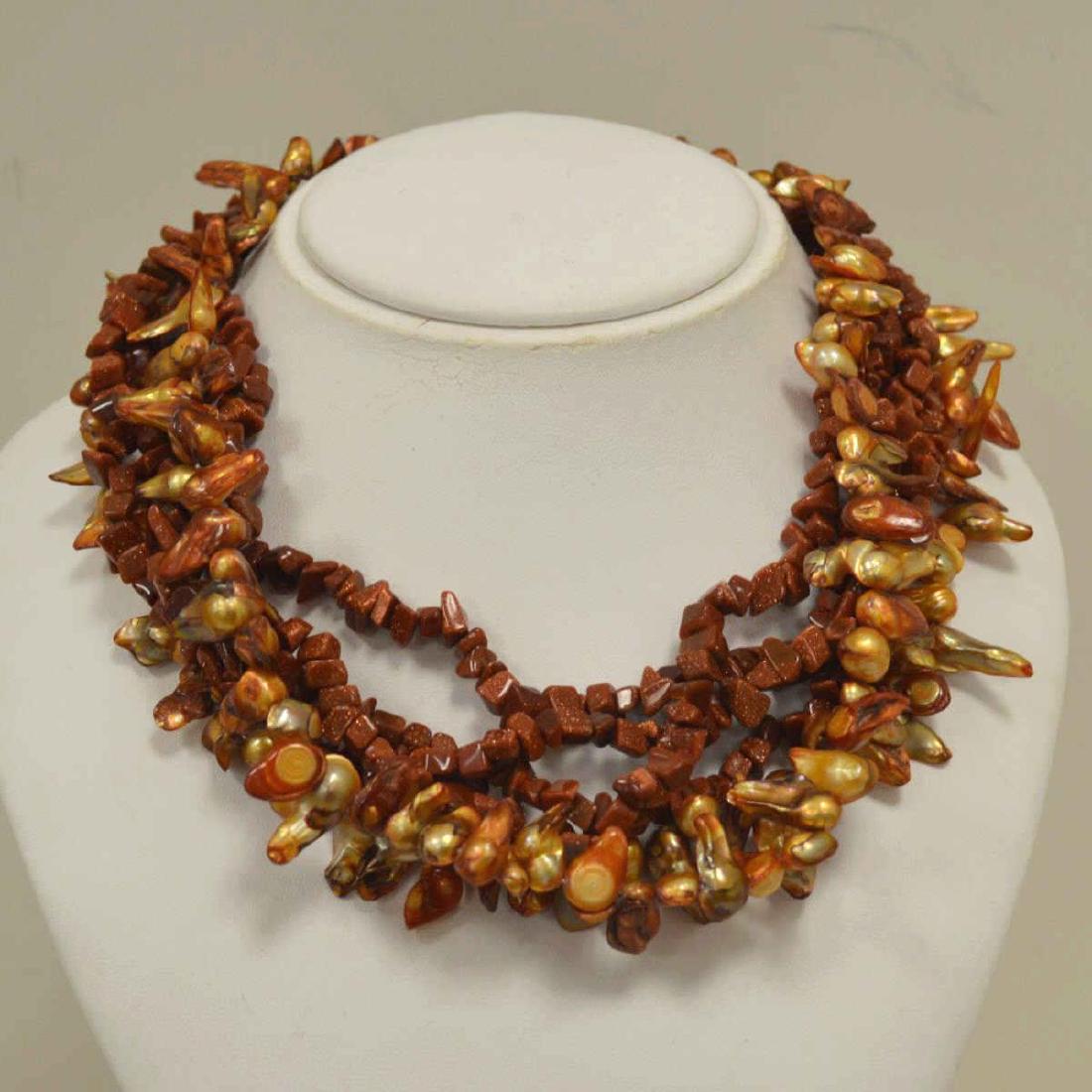 Multi-Strand Freshwater Pearl and Stone Necklace (1 of 4)