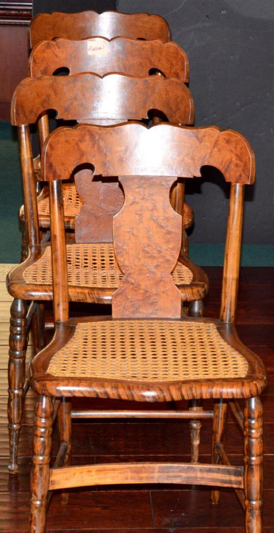 Set Of Four Zebra Wood Cane Wove Seat Chairs