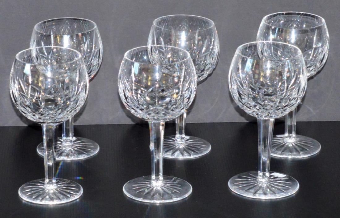 Set of 6 Waterford Crystal Tall Balloon Wine Stems: Set of 6 Waterford Lismore Crystal Tall Balloon Wine Glasses. 7.55" tall, 3.5" diameter mouth & foot. Two pieces are acid etched on the bottom. A wonderful set of six Irish made large wine footed stem