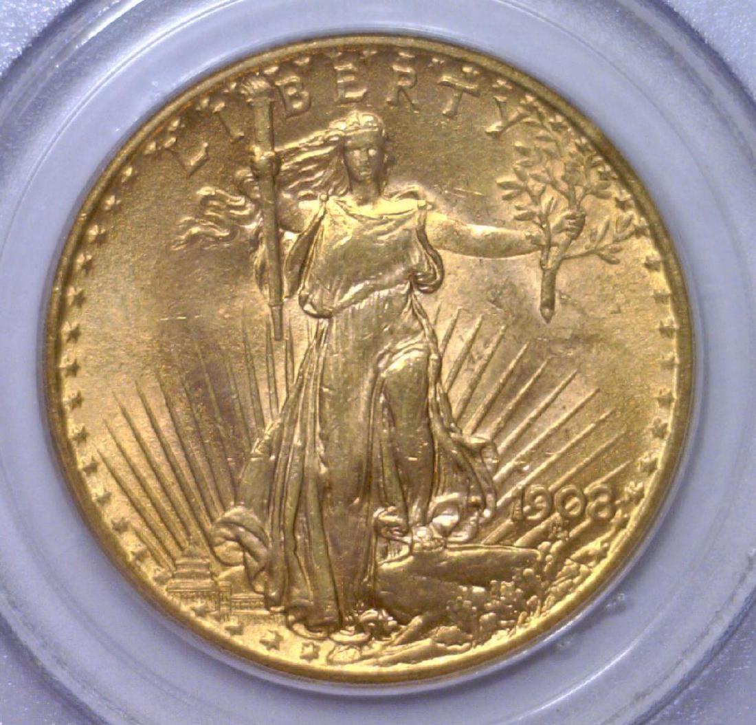 1908 $20 St. Gaudens NO MOTTO PCGS MS63: 1908 $20 St. Gaudens NO MOTTO PCGS MS63