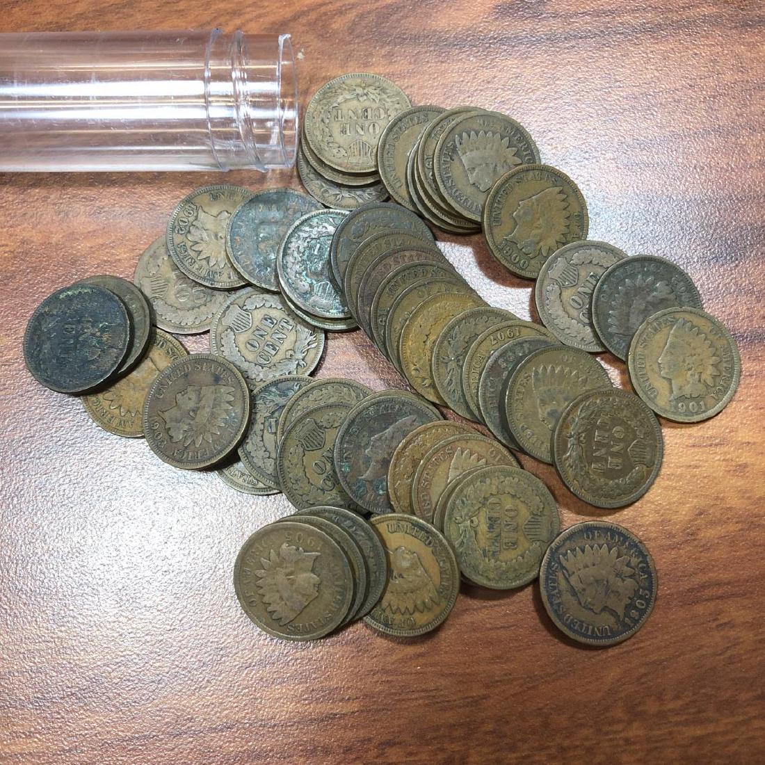 Roll of 50 Indian Head Cents Pennies in Tube (1 of 1)