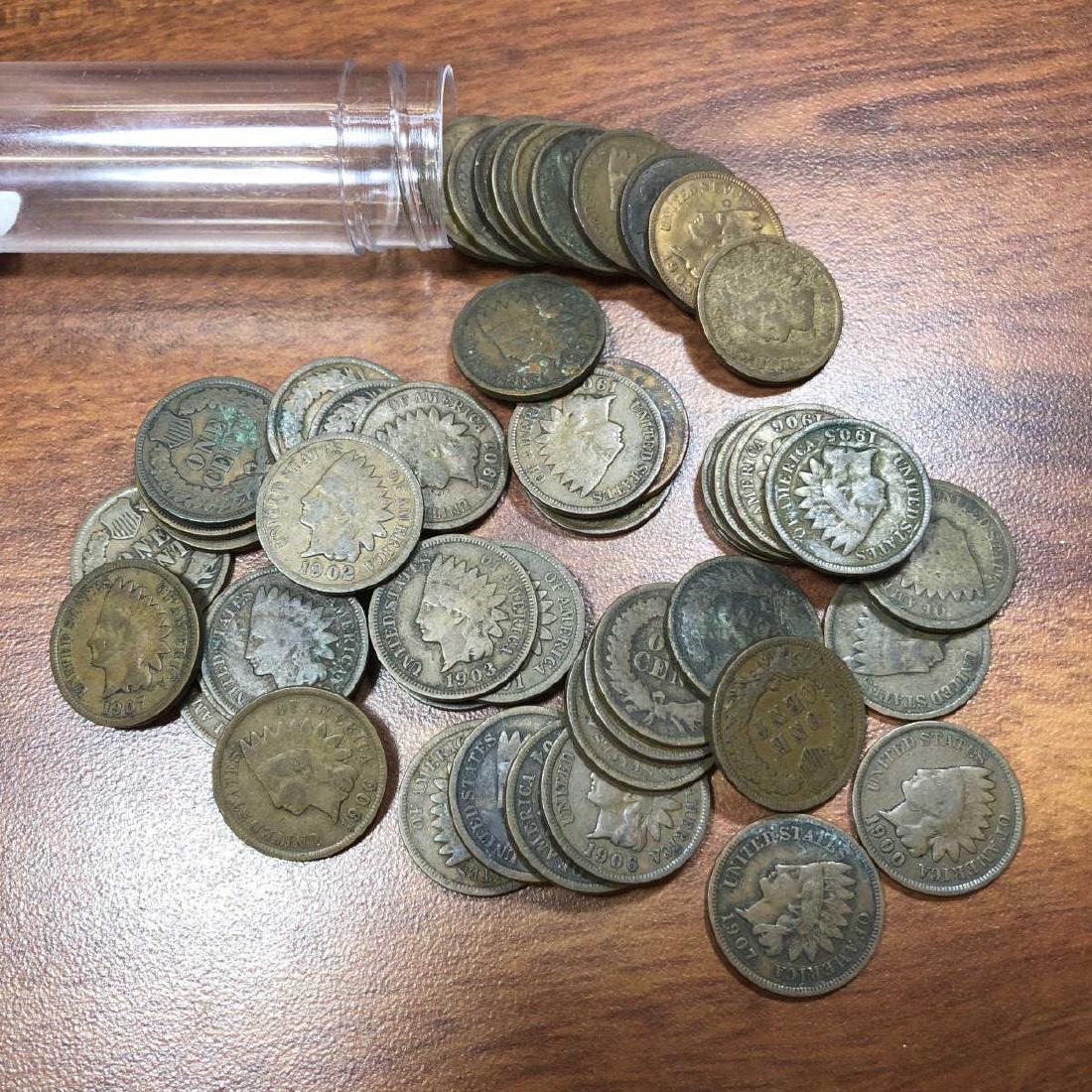 Roll of 50 Indian Head Cents Pennies in Tube (1 of 1)