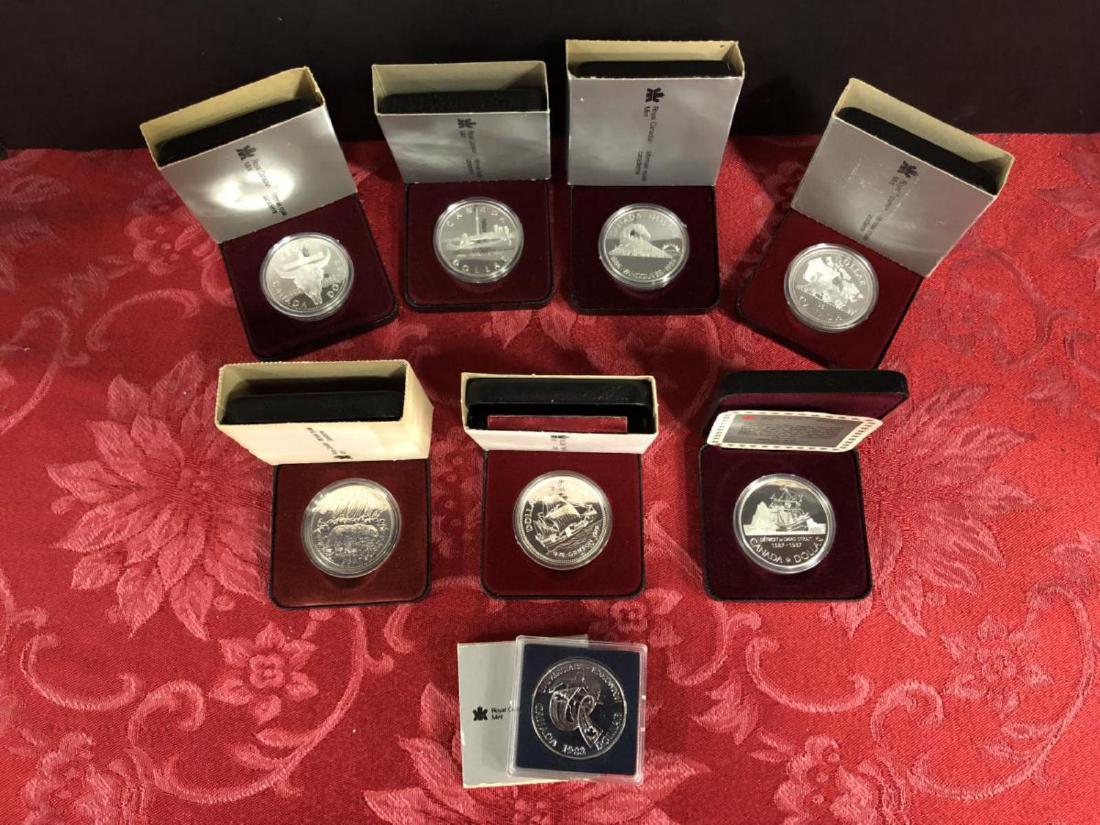 Lot of 8 Silver Commem. Dollars Canada 1979-87 (1 of 9)