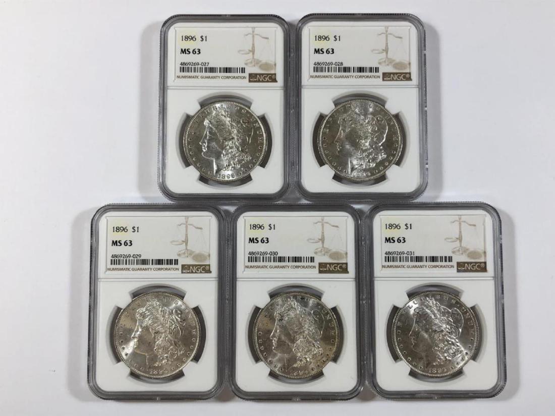 Investor Lot of 5 1896 Morgan Silver $1 NGC MS63 (1 of 2)