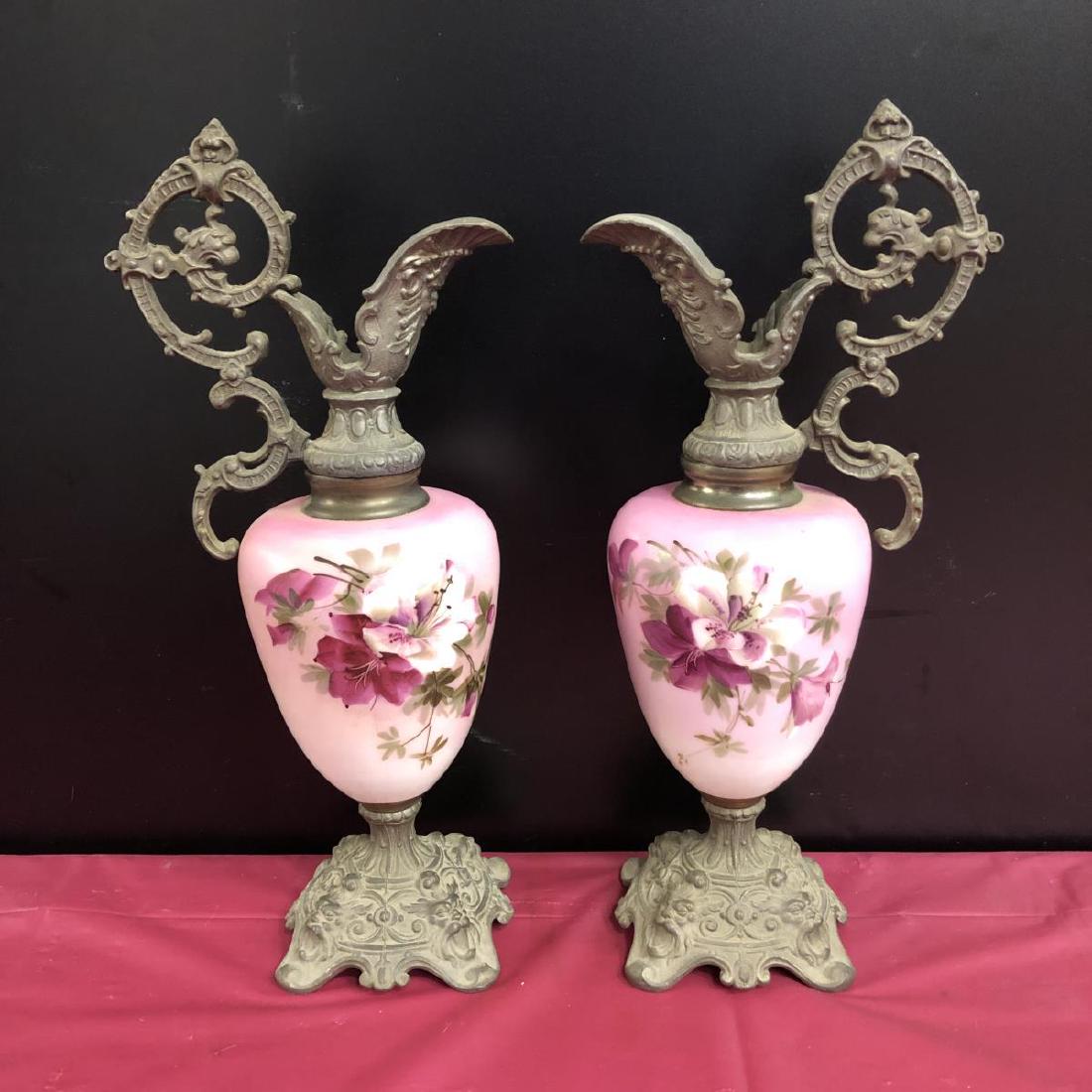 Vintage Ornate Glass Decorator Vases w/Metal Bases (1 of 8)