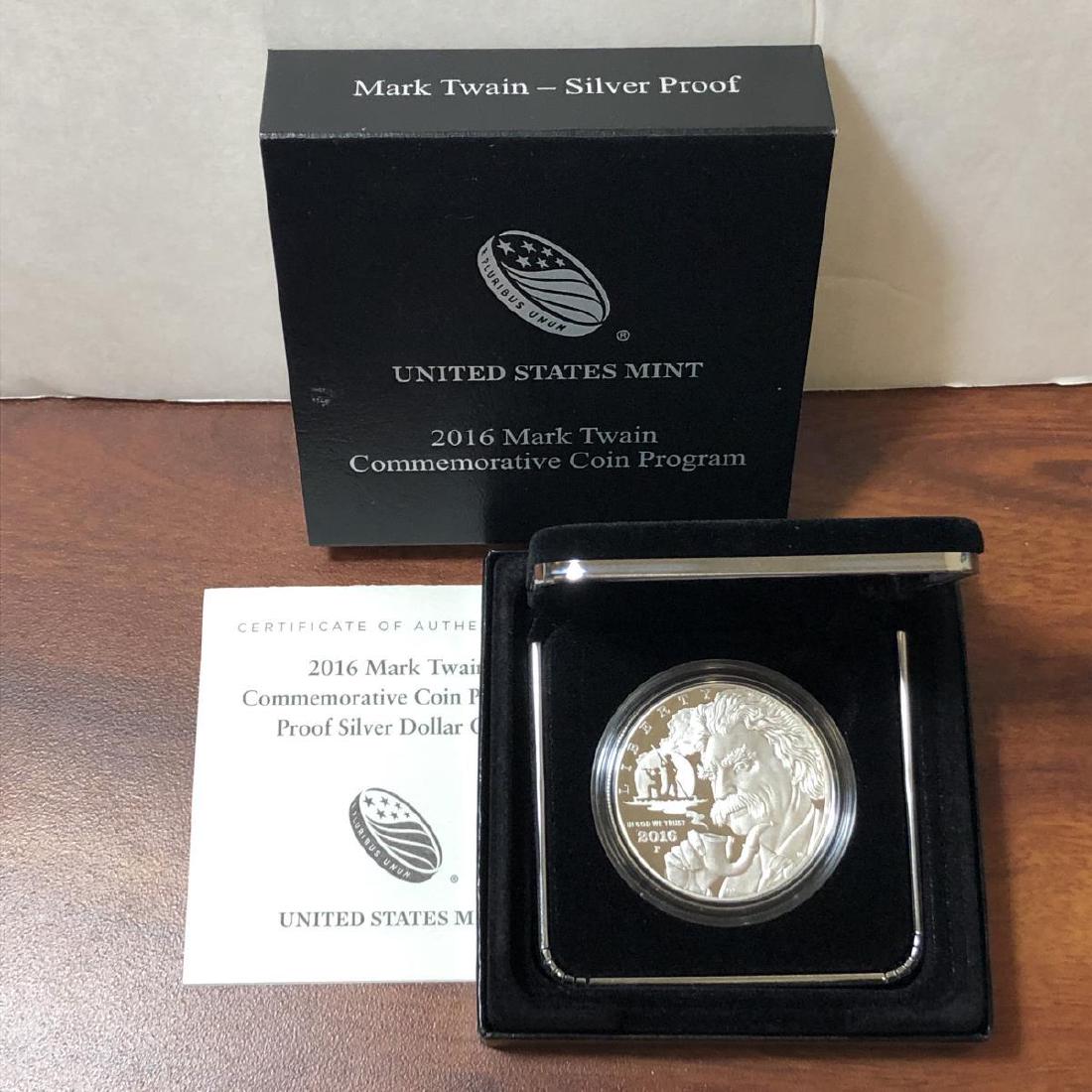 2016 Mark Twain Silver Proof Commem. $1: 2016 Mark Twain Silver Proof Commemorative $1. Housed in the original box with COA.