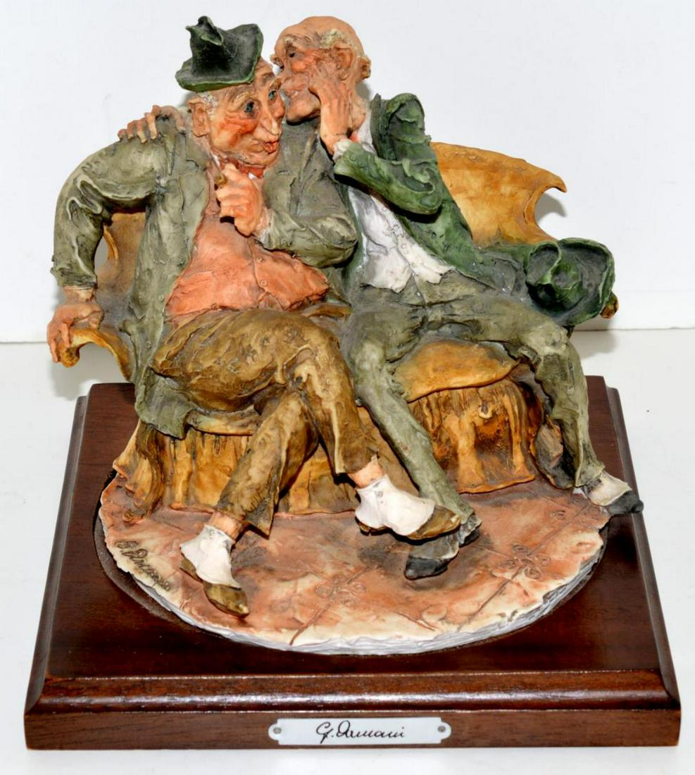 Signed Armani Figurine Capodimonte "The Joke": Hard to Find Vintage Signed Giuseppe Armani Capodimonte Figurine Titled "The Joke", La Barzelletta in Italian. Features 2 Men on a Bench Telling Jokes. Produced from 1981-1983. #120/925. Base Size: 18