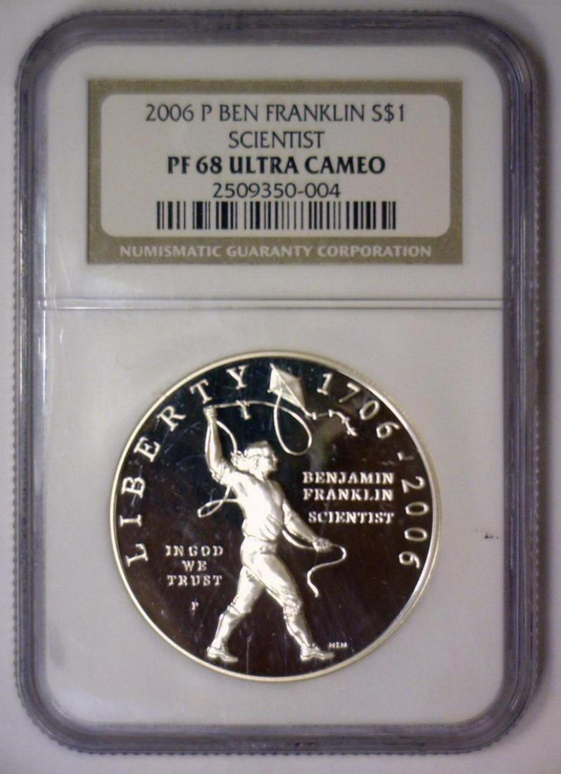 2006 Ben Franklin Scientist Silver Proof $1 NGC PF: 2006 Ben Franklin Scientist Silver Proof Commemorative $1NGC PR68 Ultra Cameo