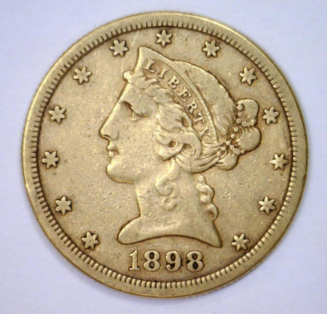1898-S $5 Liberty Gold Half Eagle Extra Fine XF: 1898-S $5 Liberty Gold Half Eagle Extra Fine XF. True piece of Americana history.