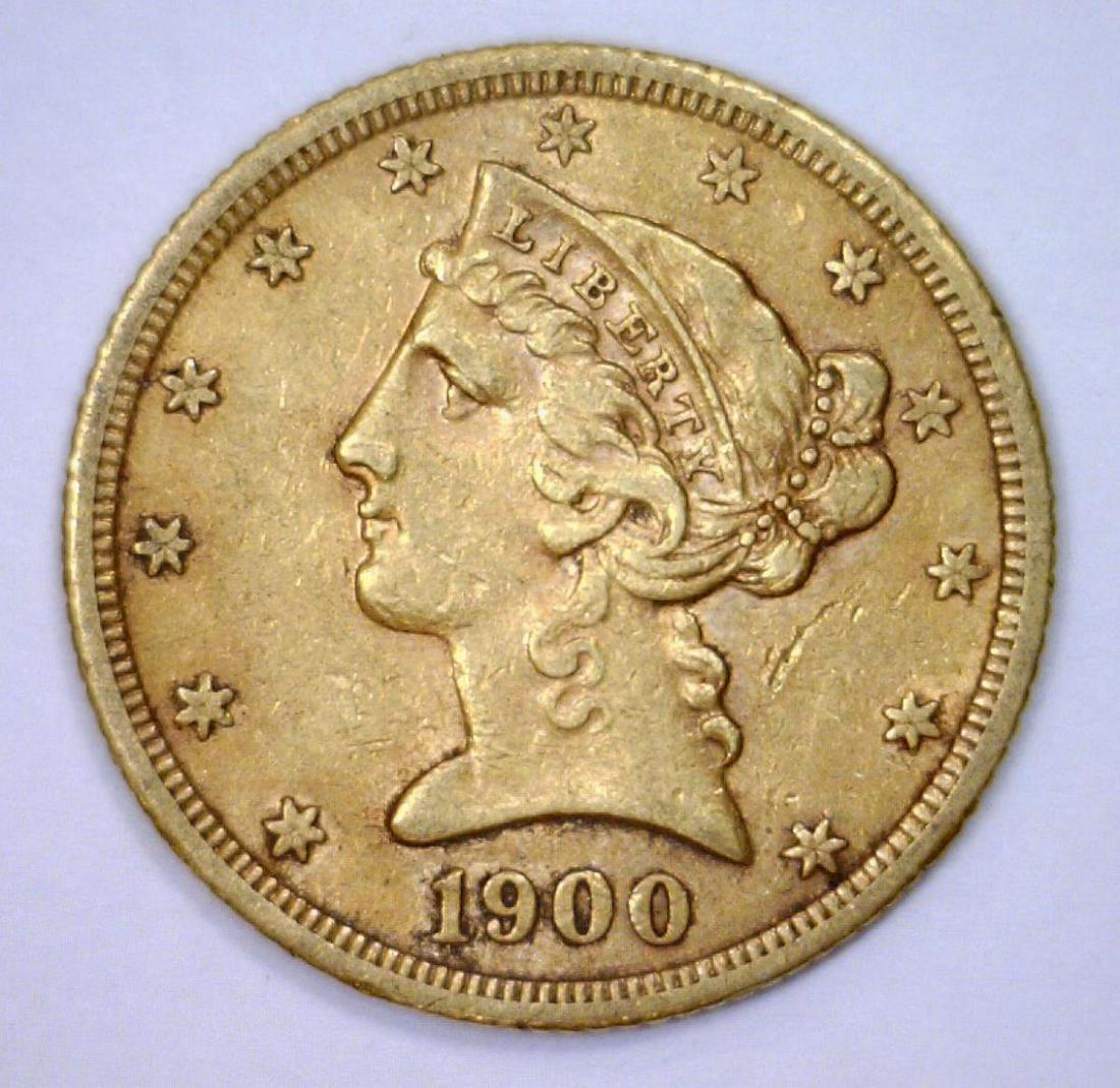 1900-S $5 Liberty Gold Half Eagle Extra Fine XF: 1900-S $5 Liberty Gold Half Eagle Extra Fine XF. True piece of Americana history.