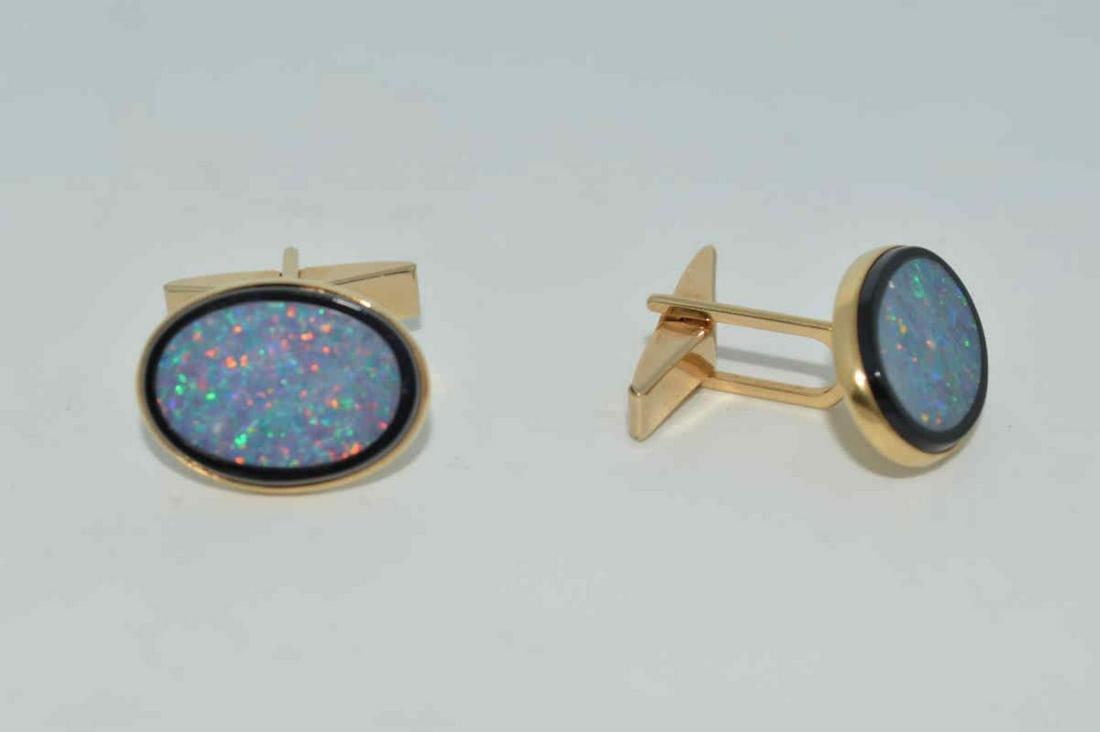 14kt yellow gold opal and onyx cufflinks (1 of 3)