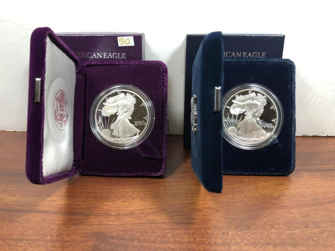 Pair of Proof Silver Eagles in Boxes 1990 & 1998 (1 of 1)