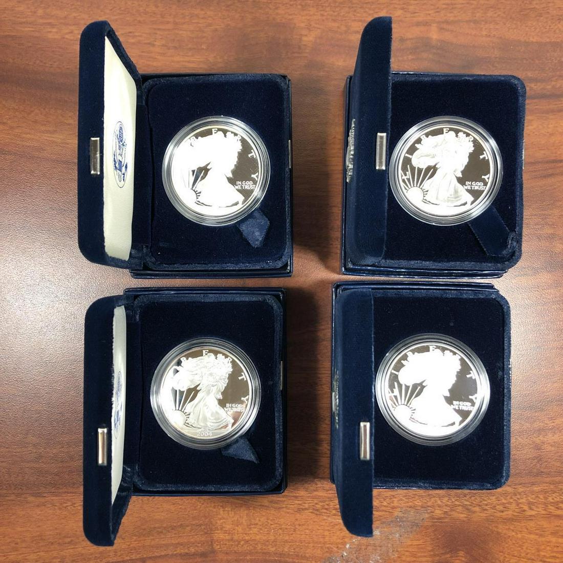 Lot of 4 Proof Silver Eagles in Boxes 2002-2005 (1 of 1)
