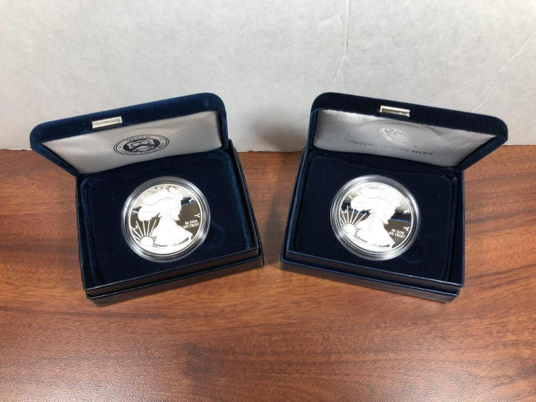 Pair of Proof Silver Eagles in Boxes 2012 & 2018 (1 of 3)