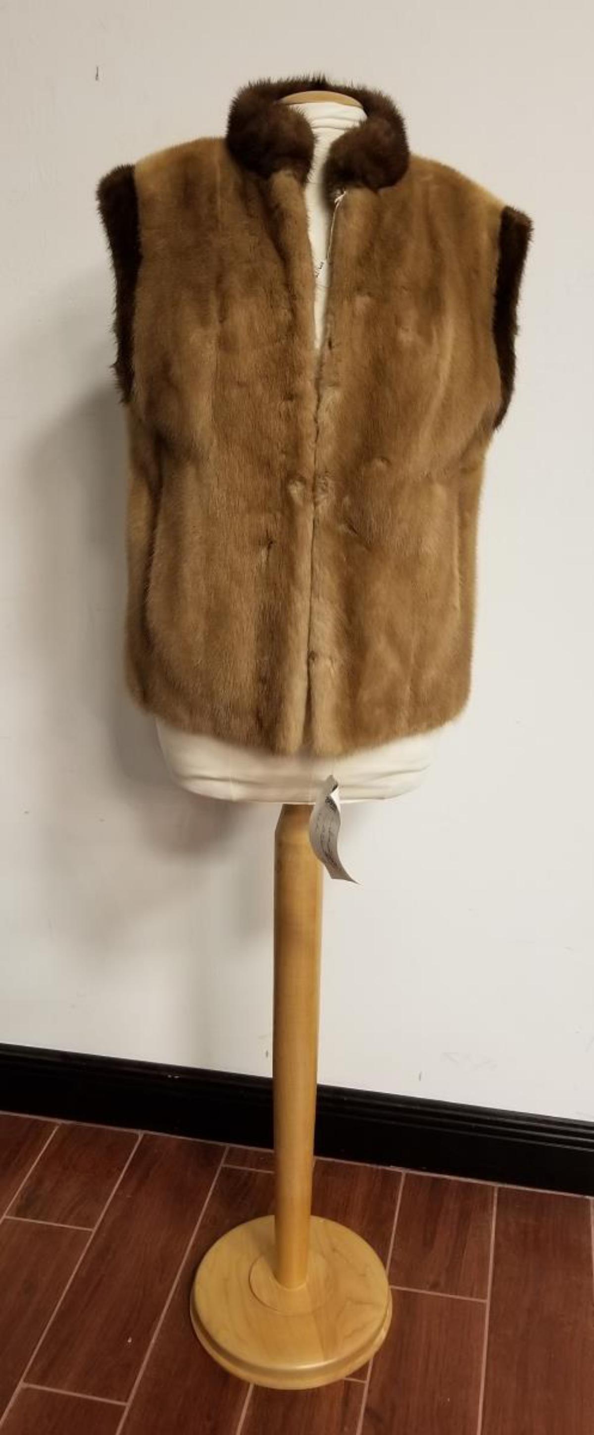 Ladies Beige Mink Fur Vest w Sable Collar & Trim (1 of 4)