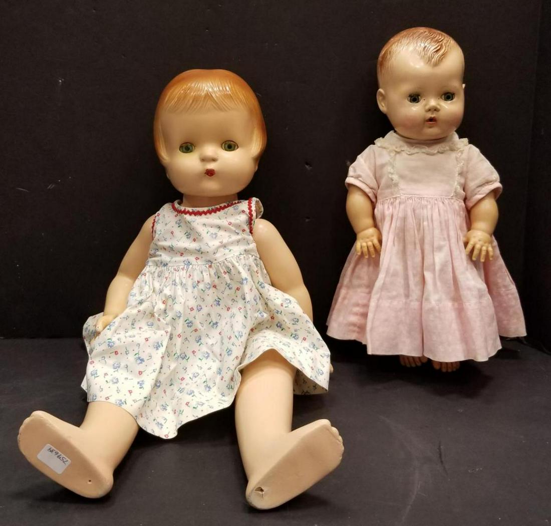 Pair of Vintage Collectible Dolls Effanbee & AMF: Pair of Vintage Collectible Dolls Effanbee Patsy-Ann & AMF Character. The Patsy-Ann by Effanbee is 19" with blue eyes, brown hair, Pat#1283558. Designed in the late 1920's. Composition construction, o