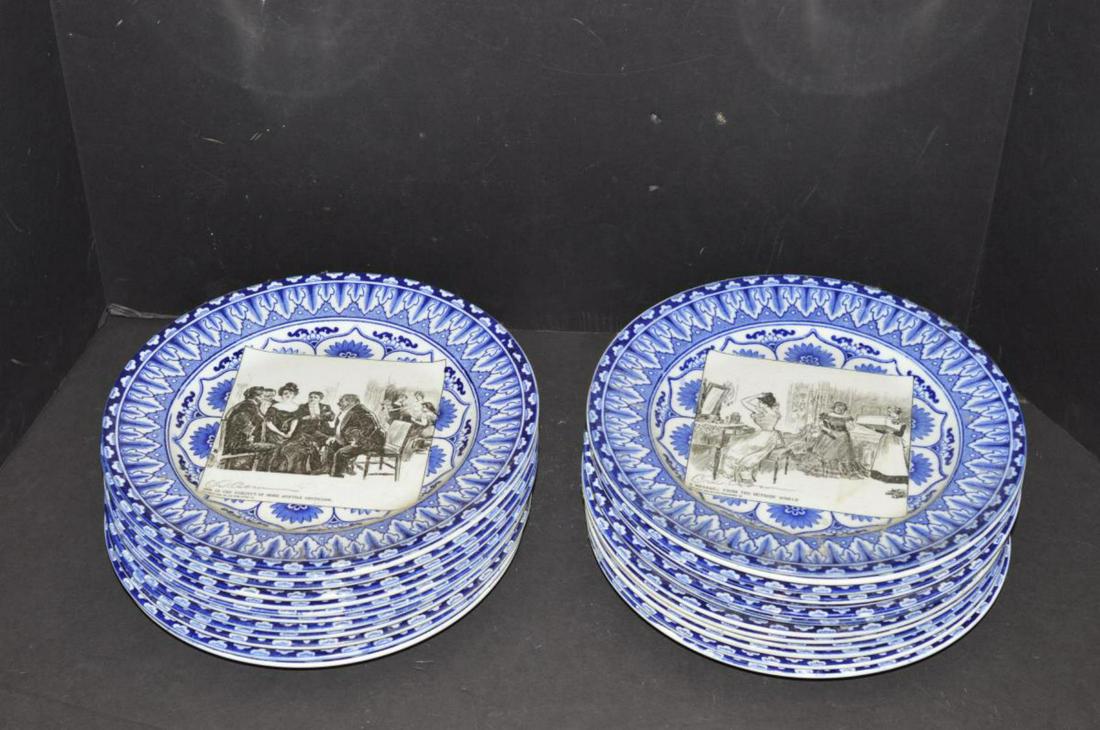 Set of 24 Royal Doulton Gibson Girl Widow Plates: A Complete Set of the Royal Doulton Gibson Girl Widow and Her Friends China Plates. This set has all 24 collectible & interesting, discontinued plates. This set was produced in England from 1900 till 