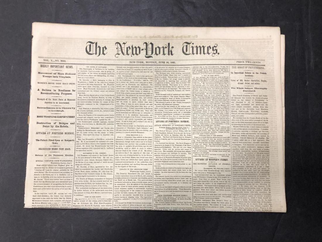 1861 New York Times Civil War Era Newspaper: 1861 New York Times Civil War Era Newspaper from Saturday October 26, 1861. Interesting to read the daily going-ons from a time gone by!