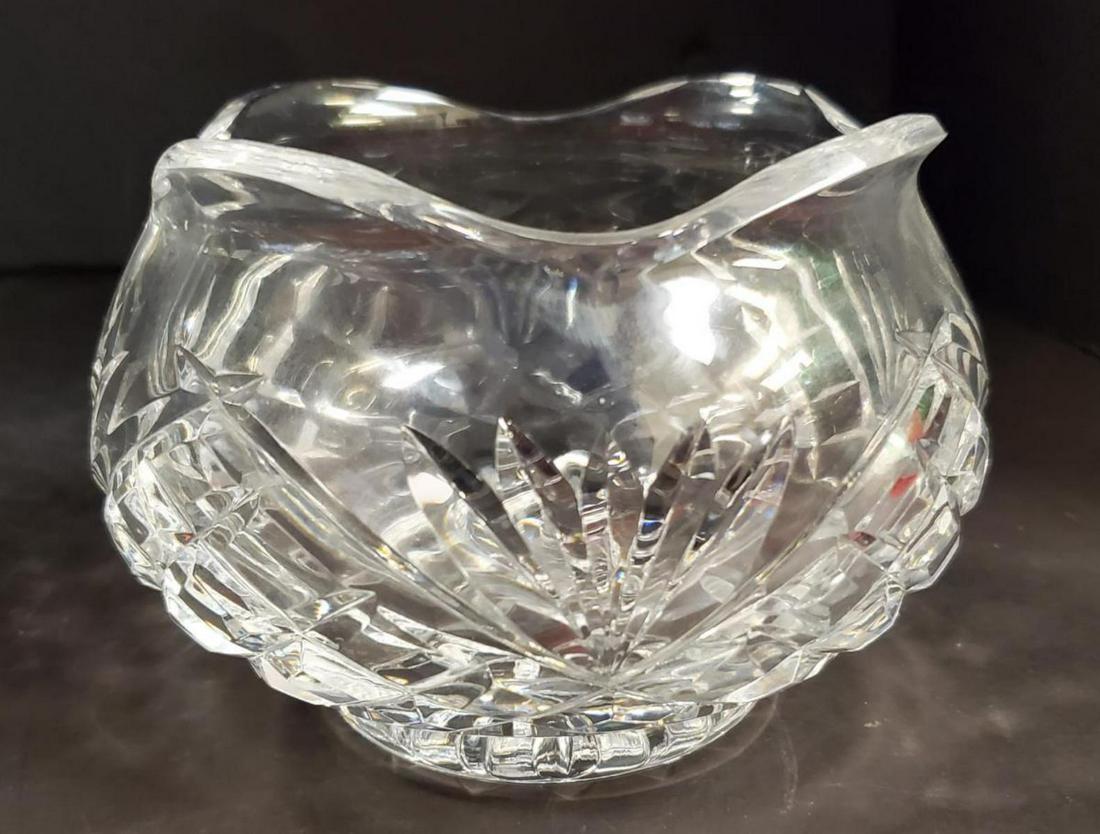 Waterford Crystal Scalloped Edge Footed Bowl: A Waterford Crystal Scalloped Edge Footed Bowl. A great multi-purpose size bowl or dish. This cut crystal bowl is designed with fans & criss cross pattern & flowing top lip. It is acid etched with the