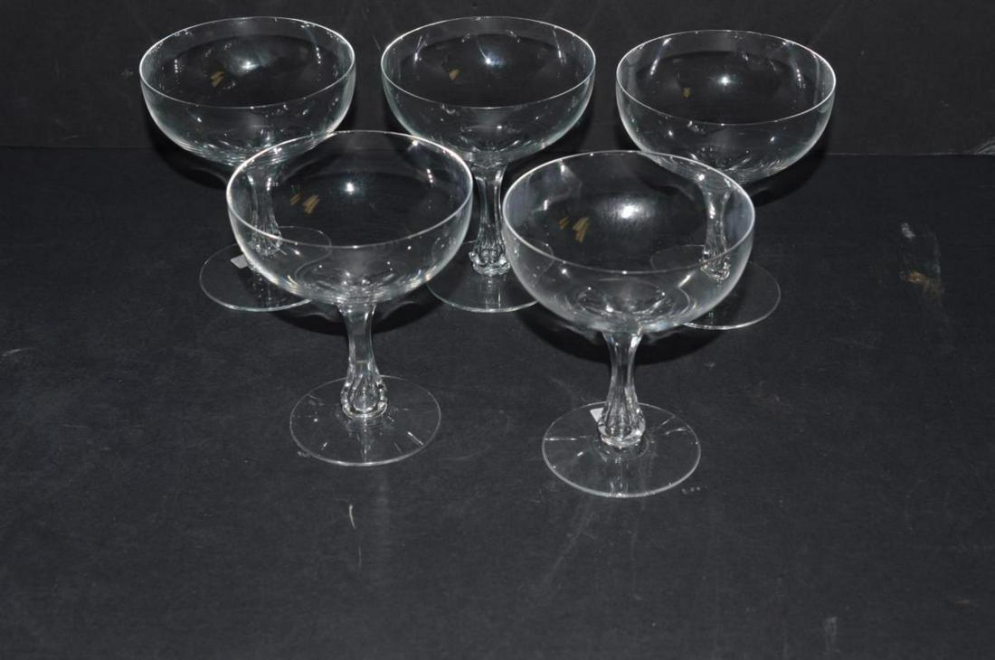 Set of 5 Vintage Clear Crystal Wine Glasses: Set of 5 Vintage Clear Crystal Wine Glasses. This set is in excellent condition & is free of chips & cracks. They are 4.5" tall & 3.75" diameter mouth. They have tapered angular stems. They are a grea