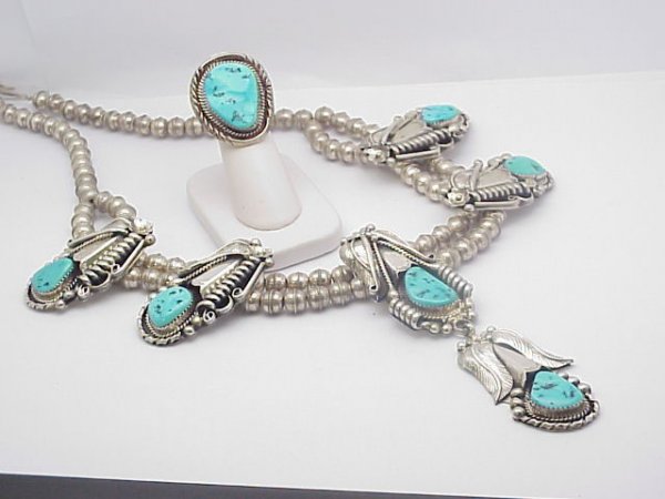 Sterling turquoise necklace and ring