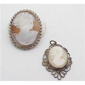 Vintage cameo pendant and pin