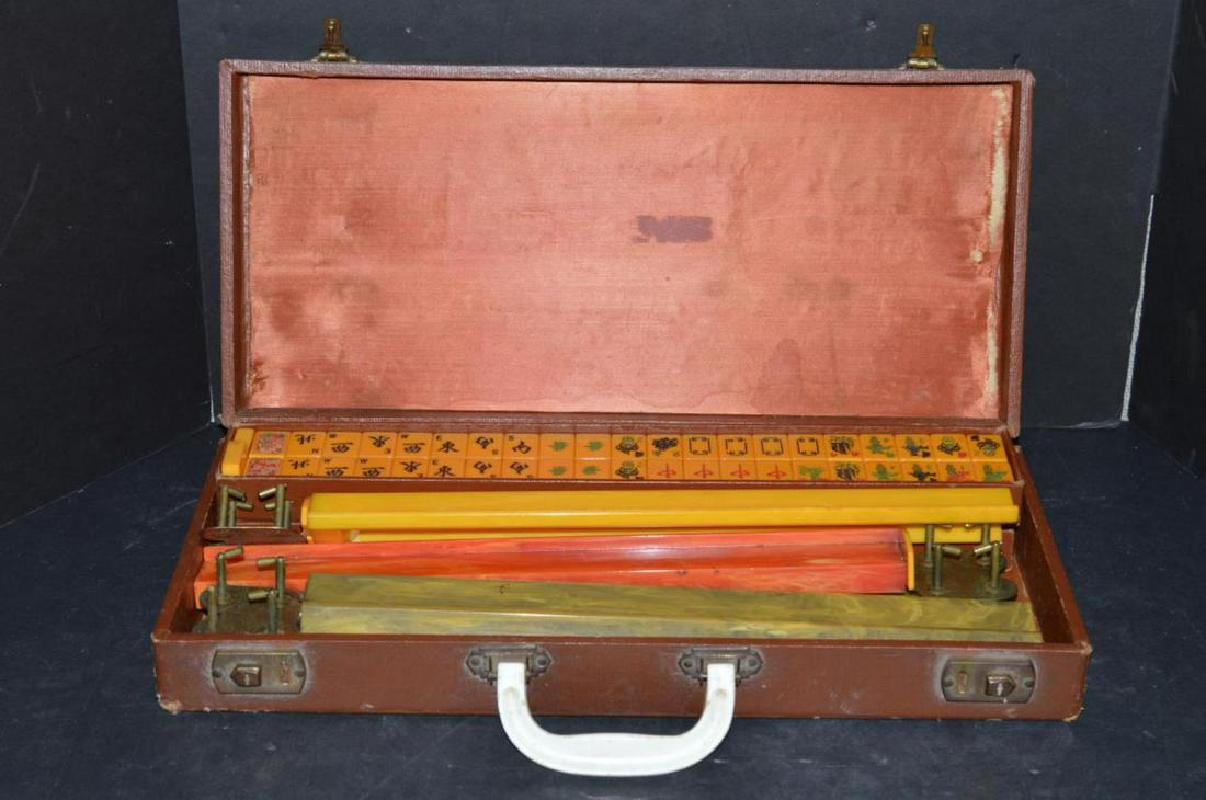 Bakelite Mah Jongg Mahjong Mahjongg Set 162 Tiles: Complete Vintage Retro Bakelite/Catalin Mahjong (Mahjongg, Mah Jongg, Mah Jong) Set with 162 Butterscotch Tiles, 5 Different Colored Trays, Pair of Dice and Case. This Great Set Includes 36 Dots, 36 B