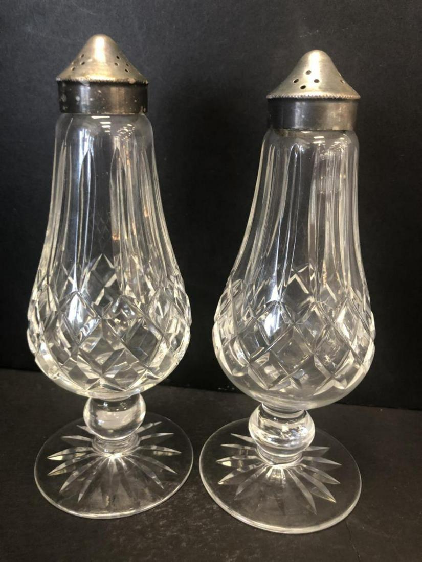 Pair of Waterford Lismore Pattern Salt & Pepper: Pair of Waterford Crystal Lismore Pattern Footed Salt & Pepper Shakers. These great formal dinning service pieces are in great condition with 16 hole electro plated screw on tops. They were hand craft