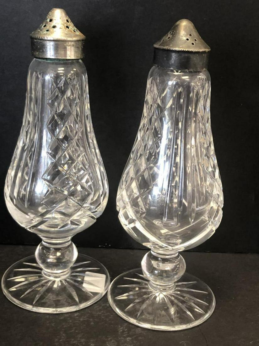 Pair of Waterford Giftware Pattern Salt & Pepper: Pair of Waterford Crystal Giftware Pattern Footed Salt & Pepper Shakers. These great formal dinning service pieces are in great condition with 16 hole electro plated screw on tops. Wonderfully cross-h