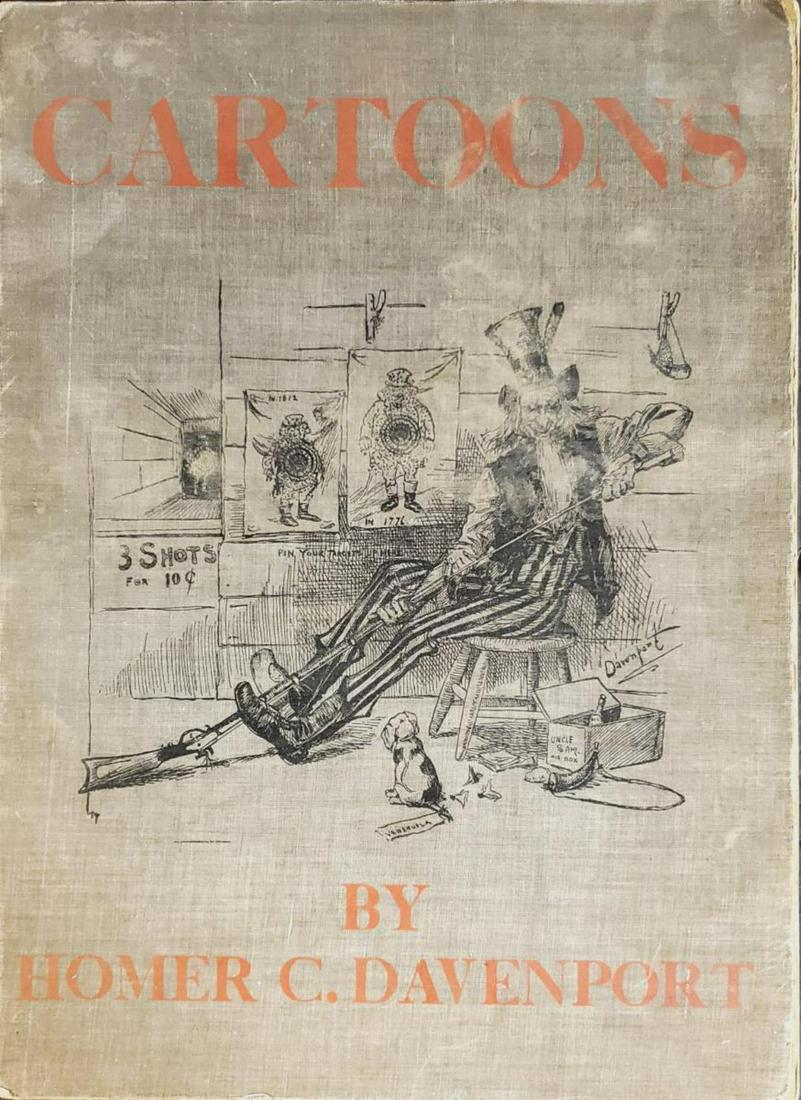 Book of Cartoons by Homer C. Davenport: Antique Book of Cartoons by Homer C. Davenport. Each Cartoon is Signed Davenport.Inside this Book is Signed Mary A. Hepburn-Smith Milford, Conn, 1900. Underneath is Signed Edwin Porter Brereton Both a