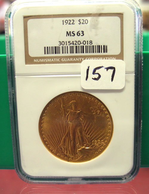 1922 $20 St. Gaudens Gold Coin NGC MS 63
