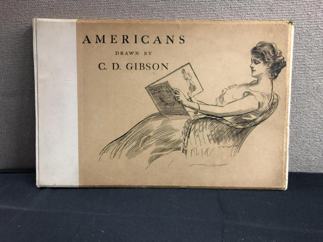 Americans Drawn By C.D. Gibson Art Book 1900: Americans Drawn By C.D. Gibson Book. New York R.H. Russell. London John Lane 1900. Book has some damage in the binder section.