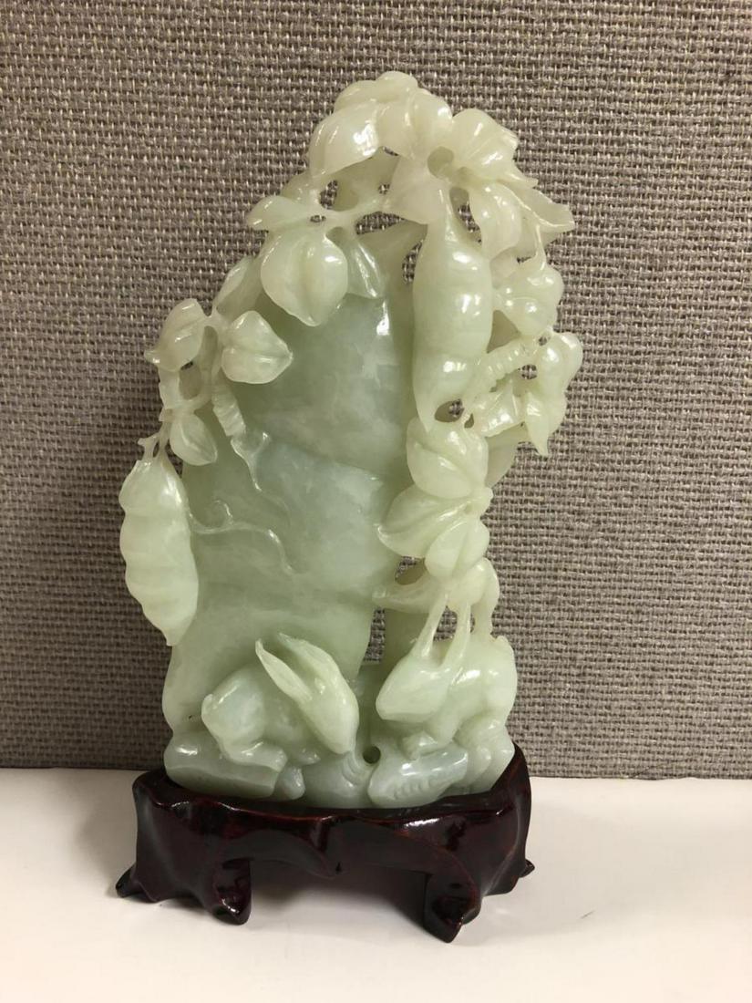 Bing & Grondahl B&G Jade Soapstone Flower Statue: Bing & Grondahl B&G Saxon Jade Soapstone Flower Statue. Comes with wooden stand. 7 inches in height.