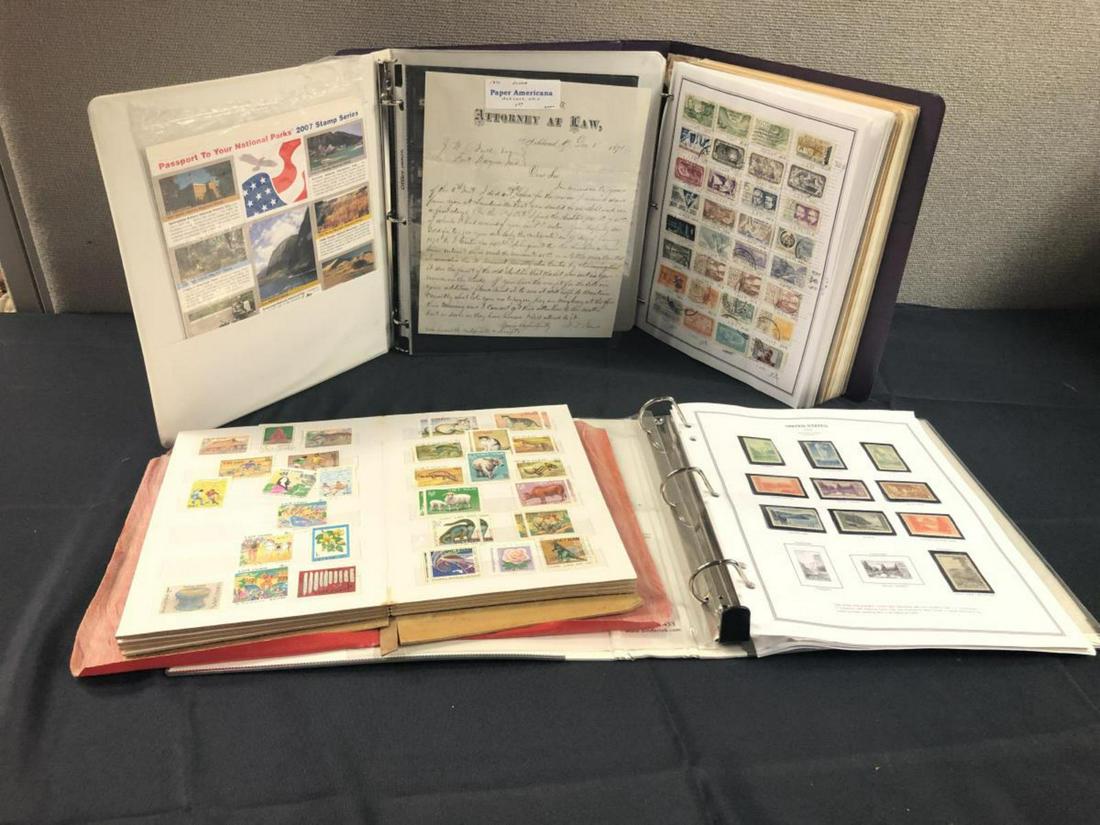 4 Albums of New & Cancelled Stamps, World & US: 4 Albums of New & Cancelled Stamps, World & US. Small album appears to be all Vietnam, one binder is mostly world used, with some unused plate blocks noted, another album has a vintage attorney letter