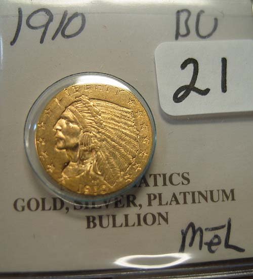 1910 $2.50 Indian Head Gold Coin BU