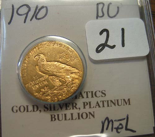 1910 $2.50 Indian Head Gold Coin BU - 2