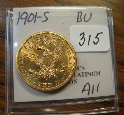 1901-S $10.00 Liberty Head Gold Coin BU - 2