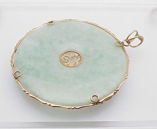 Jade pendant 14kt gold bezel - 2