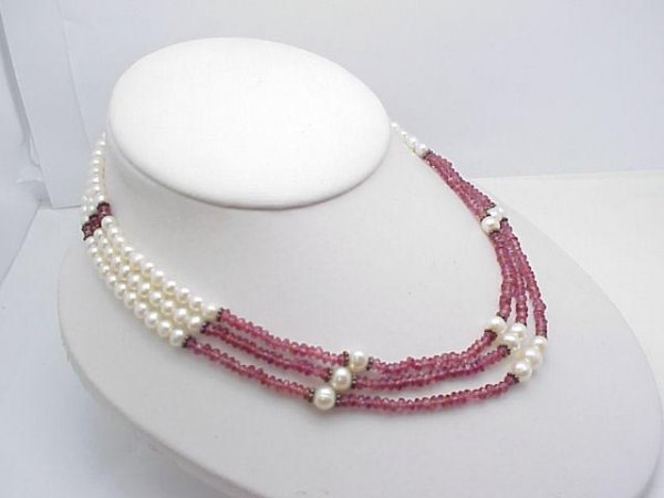 3 Strand Pearl Choker with beads
