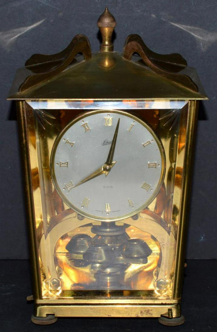 Vintage Schatz German 400 Day Shelf Mantel Clock: Vintage Model #53 Schatz German 400 Day Brass & Glass Shelf Mantel Clock. Sold "As Is".