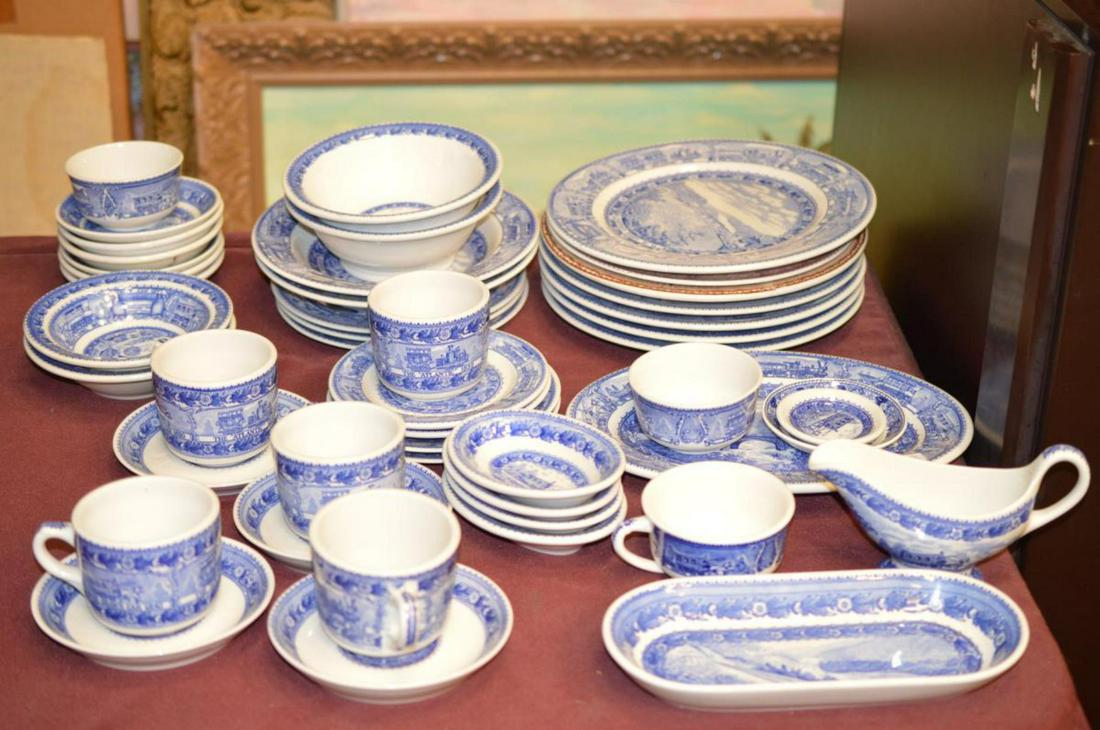 Bed Railroad Assorted Set Of Plates: Bed Railroad Assorted Set Of Plates. 1platter. 1 soup terrine. 7 dinner plates. 3 salad plates. 4 butter plates. 2 soup bowls. 1 gravy bowl. 6 coffee cups. 1 vegetable platter. 16 assorted plates.