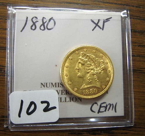 1880 $5.00 Liberty Head Gold Coin XF