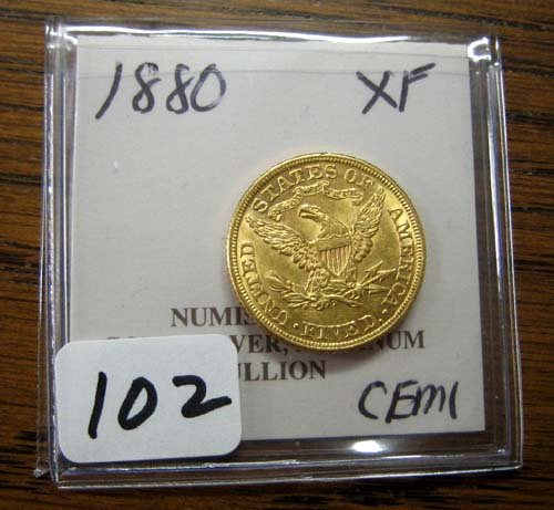 1880 $5.00 Liberty Head Gold Coin XF - 2
