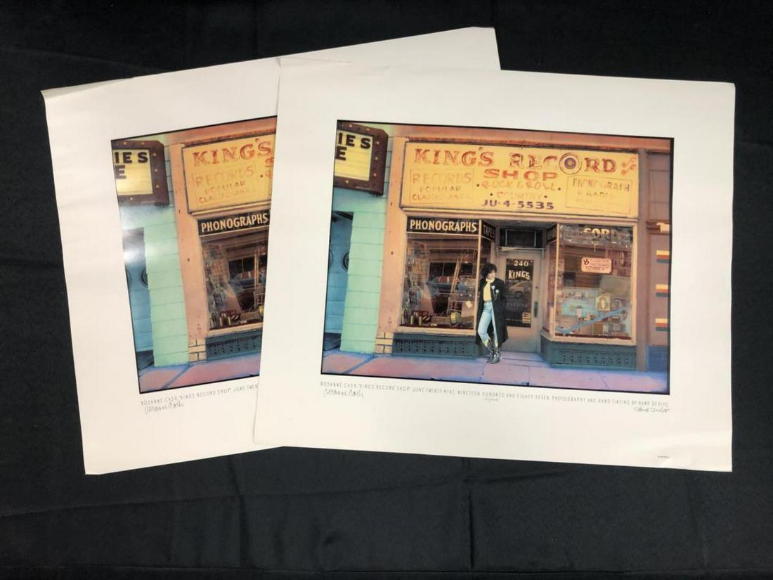 Pair Rosanne Cash Signed & Numbered Posters: Daughter of Johnny Cash, and a musician herself, she offered this limited edition poster in 1997 to commemorate her album Kings Record Shop. Signed by both her and the graphic artist Hank DeVito. Limn