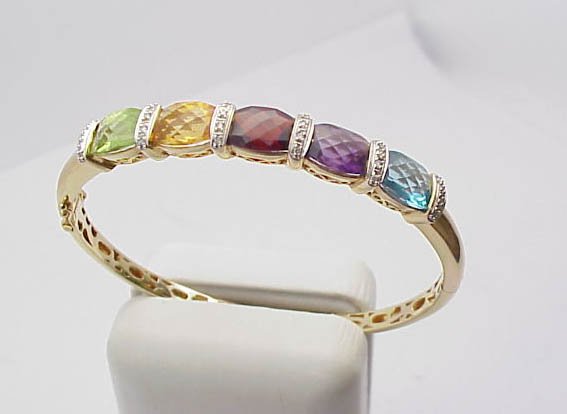 Multi-Colored Stone Bangle Bracelet